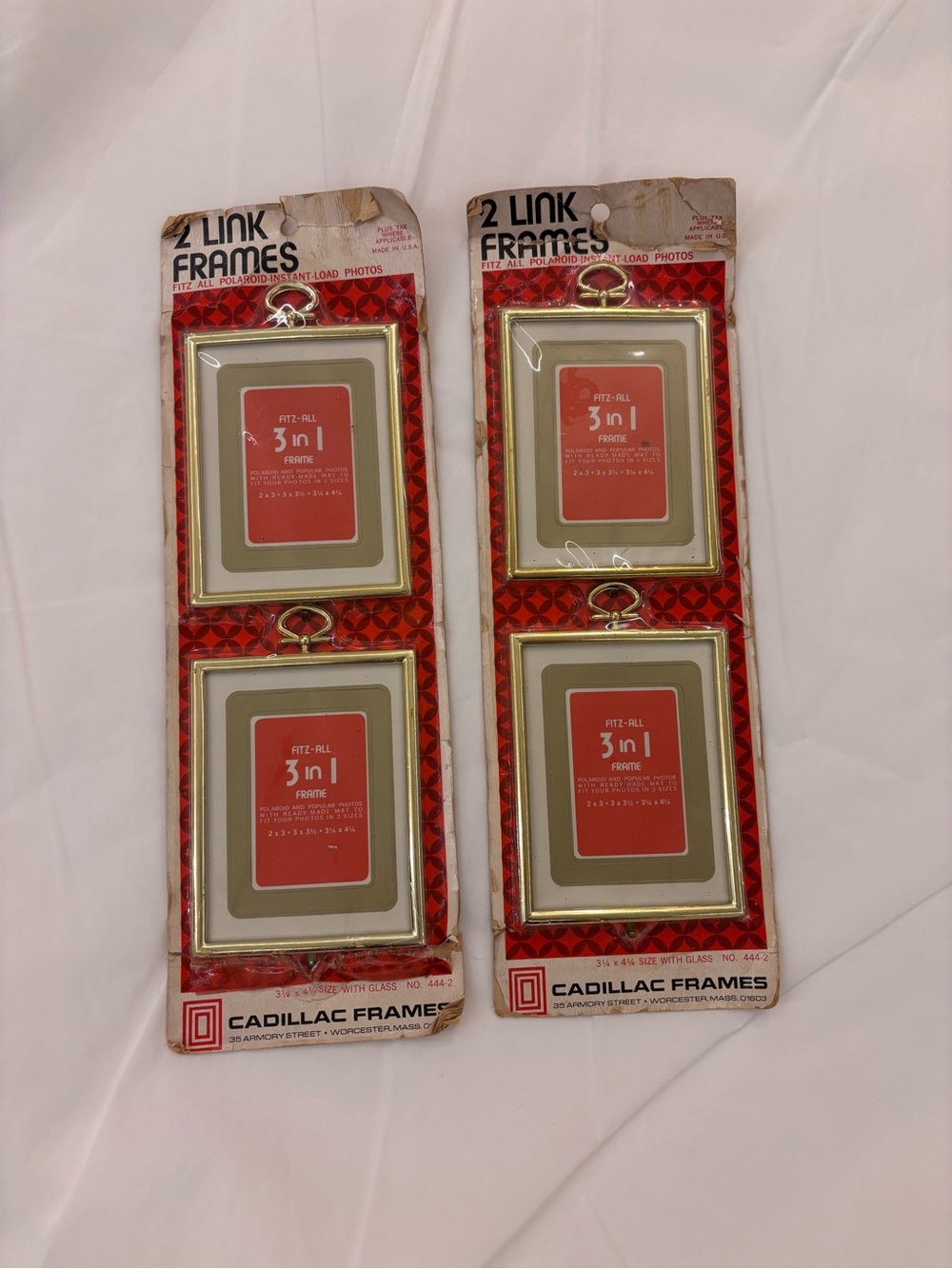 Lot of 2 Cadillac Square Link Craft Photo Frame 3.25 x 4.25 Gold Glass No. 444-2